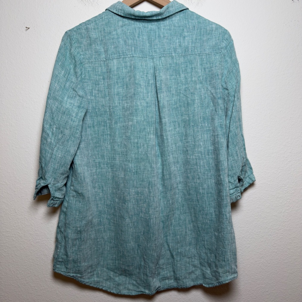 Studio Clip‎ Japanese Women 100% Linen Roll Tab 3/4 Sleeve Button Down Tunic Top - Picture 6 of 7
